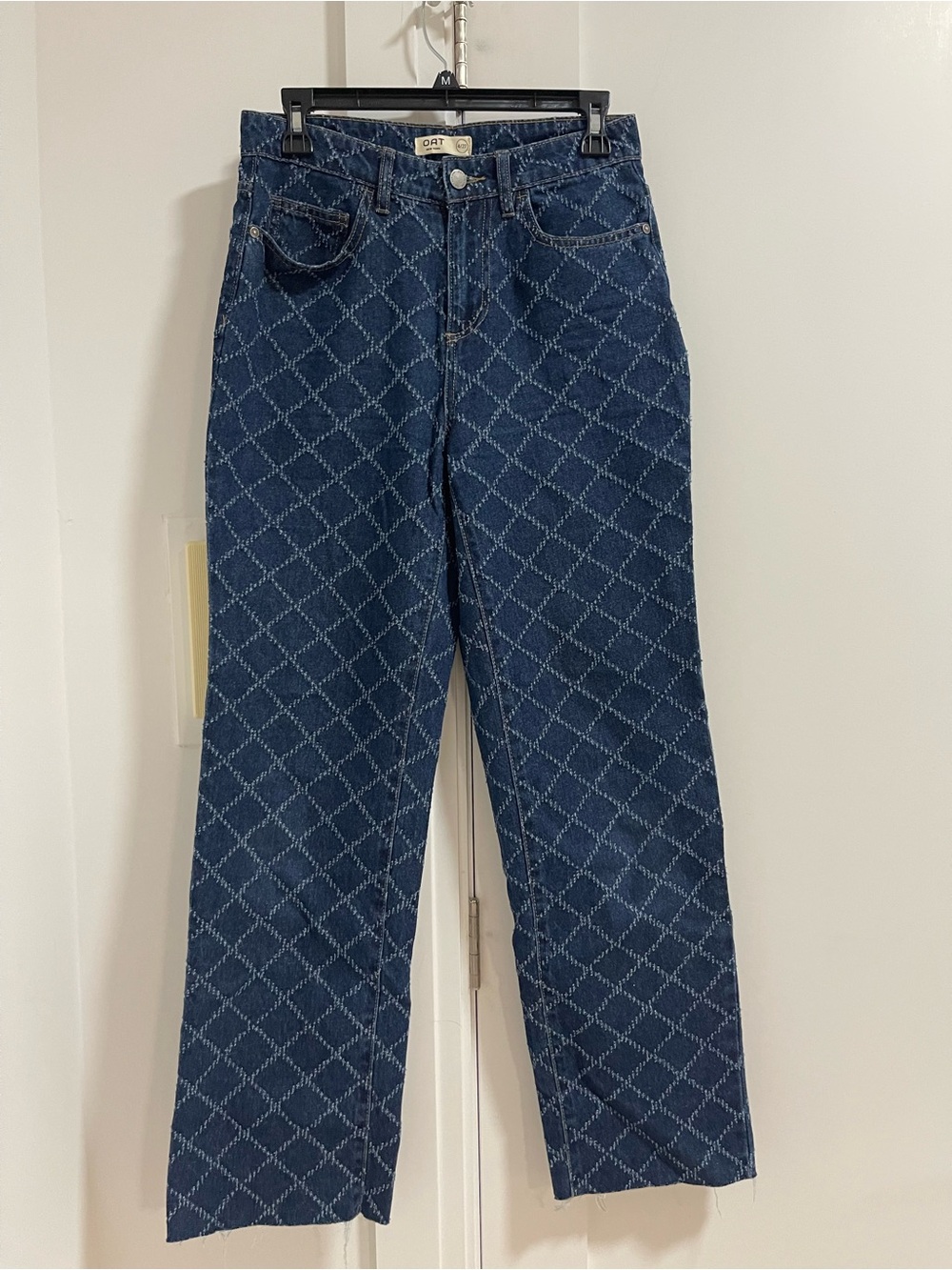 Oat New York Dark Blue Diamond-Pattern Jeans